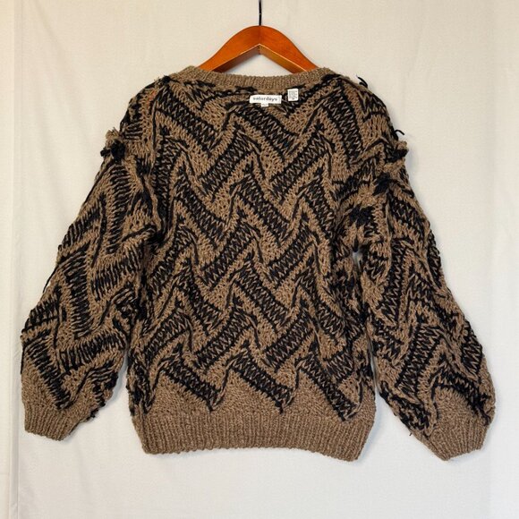 80s Vintage Saturdays Black Brown Twisted Chunky Knit Ballon Sleeve Sweater - Picture 8 of 10